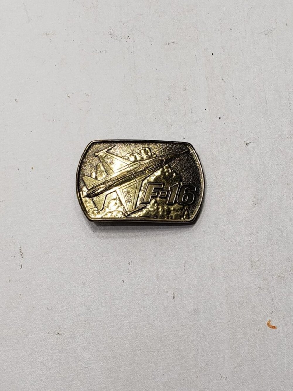 Vintage 1978 F-16 Fighter Jet Brass Belt Buckle Westinghouse Radar USAF
